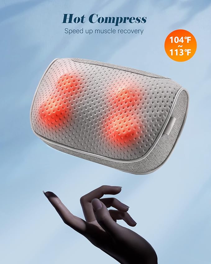 Careboda Neck and Back Massager, Shiatsu Shoulder Massage Pillow with Soothing Heat, 3D Kneading Deep Tissue Massages for Muscle Pain Relief, Perfect Gifts for Friends, Family, Lover