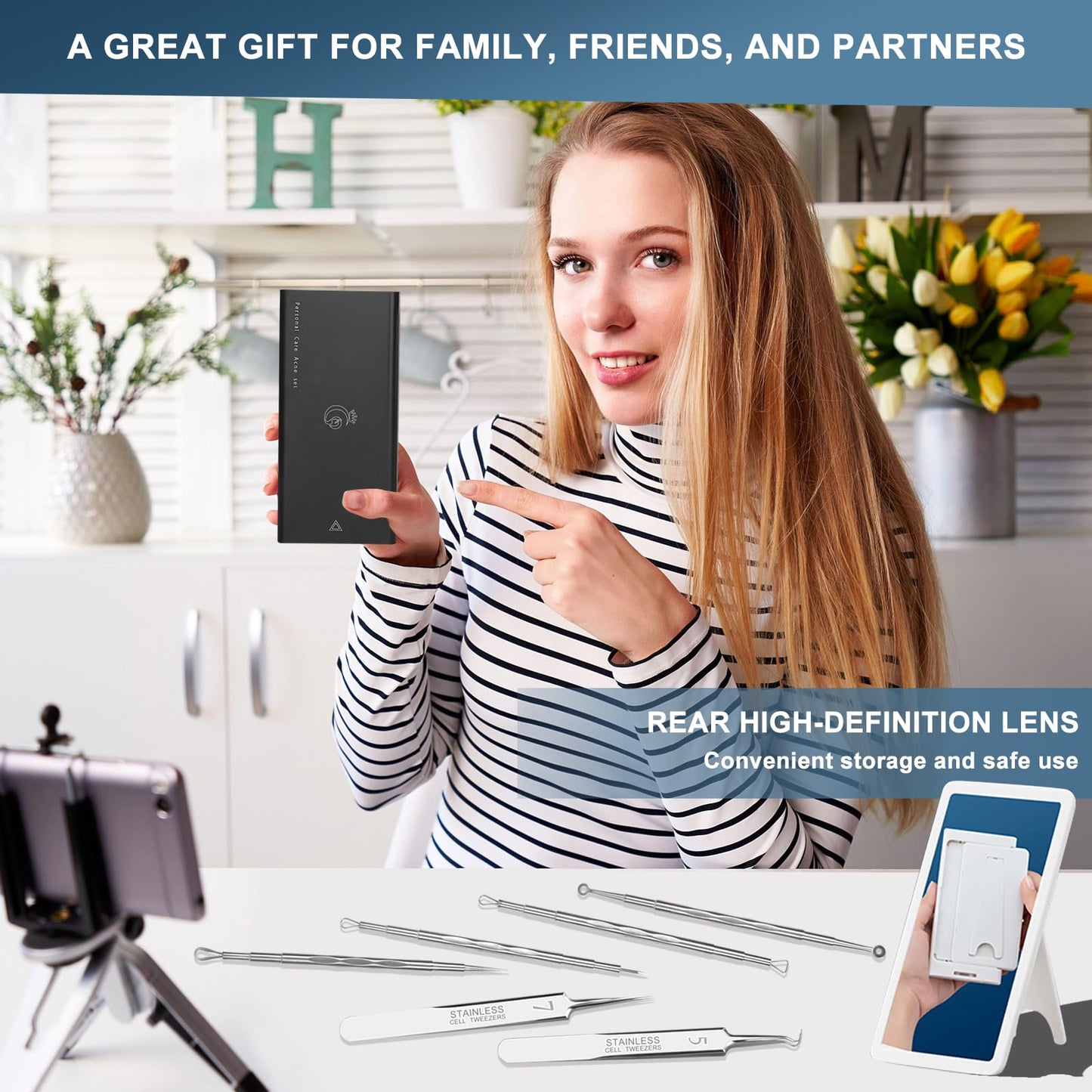 Professional Facial Blackhead Remover Tools,6-Piece Stainless Steel Acne Extractor Tools Set with Storage CaseKit for Whitehead Acne Blemishes Comedones Stainless Steel Makeup Tool