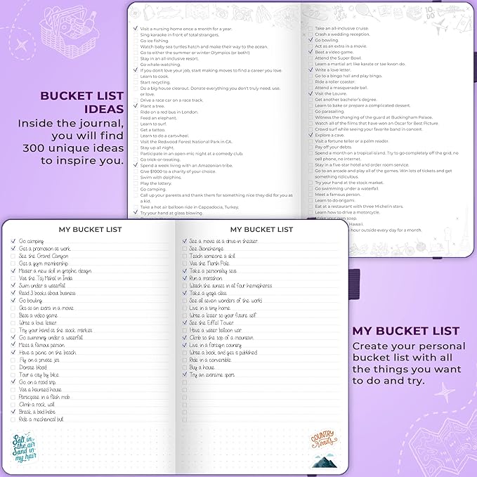 Clever Fox Bucket List Journal – Inspirational Book for Memories & Adventures – Motivational Bucket List Notebook for Couples, A5 (Purple)