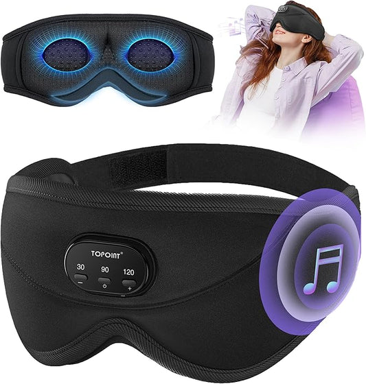 TOPOINT Sleep Mask with Bluetooth Headphones Wireless, 3D Eye Mask for Sleeping Headphones Women Men with Noise Canceling Earbuds, Thin Speaker, Blackout, 15 Hours for Travel, Meditation, CPAP Users