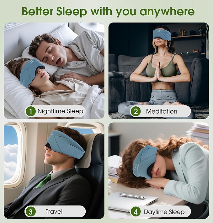 Sleep Mask with Headphones Bluetooth 5.4, LC-dolida Wireless Music Eye Mask for Sleeping Headphones with Soft Bamboo Cotton Cooling Breathable,Ultra-Thin Stereo Speaker for Side Sleepers