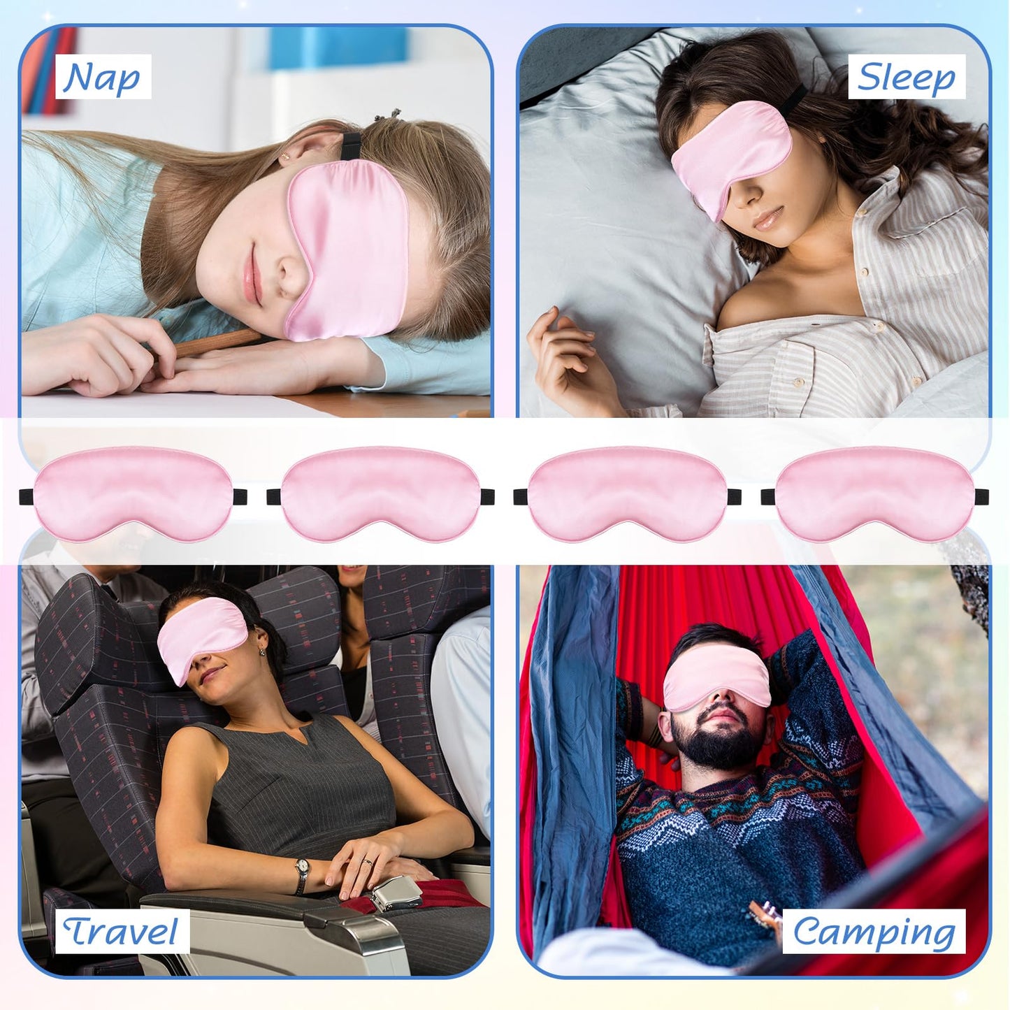 BBTO 4 Pcs Silk Sleep Mask Smooth Soft Eye Mask with Adjustable Shoulder Strap for Women Girl Sleep Shading Travel Relaxation(Pink)