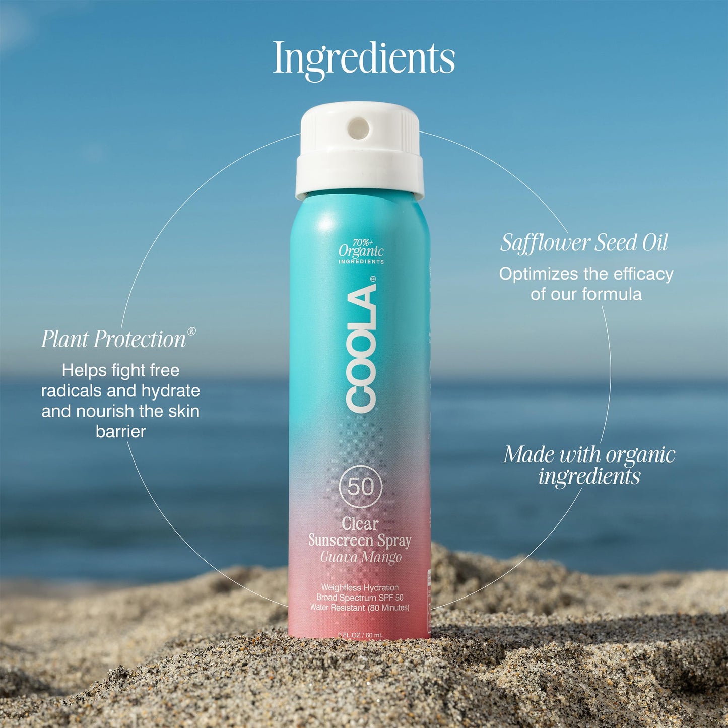 COOLA Organic Sunscreen SPF 50 & 30 Sunblock Spray Kit, Dermatologist Tested Skin Care for Daily Protection, Vegan and Gluten Free,Travel Size, 2 Fl Oz, 3 Pack
