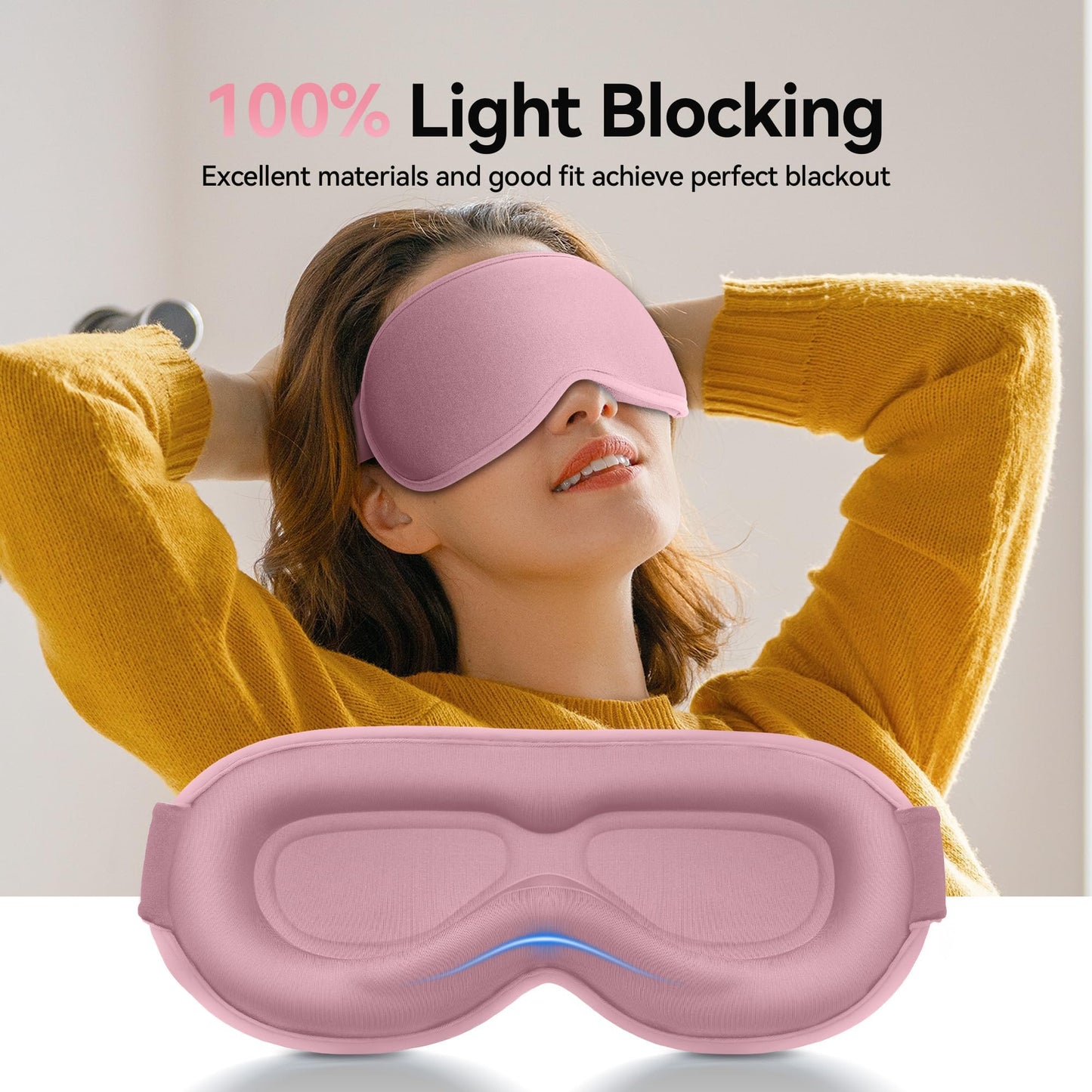 Weighted Eye Masks for Sleep Women: 3D Contoured Blackout Sleep Mask with Zero Pressure, Eyelash Friendly & Comfortable Blindfold for Airplane Travel, Night Shift Nures, Yoga & Thoughtful Gift, Pink