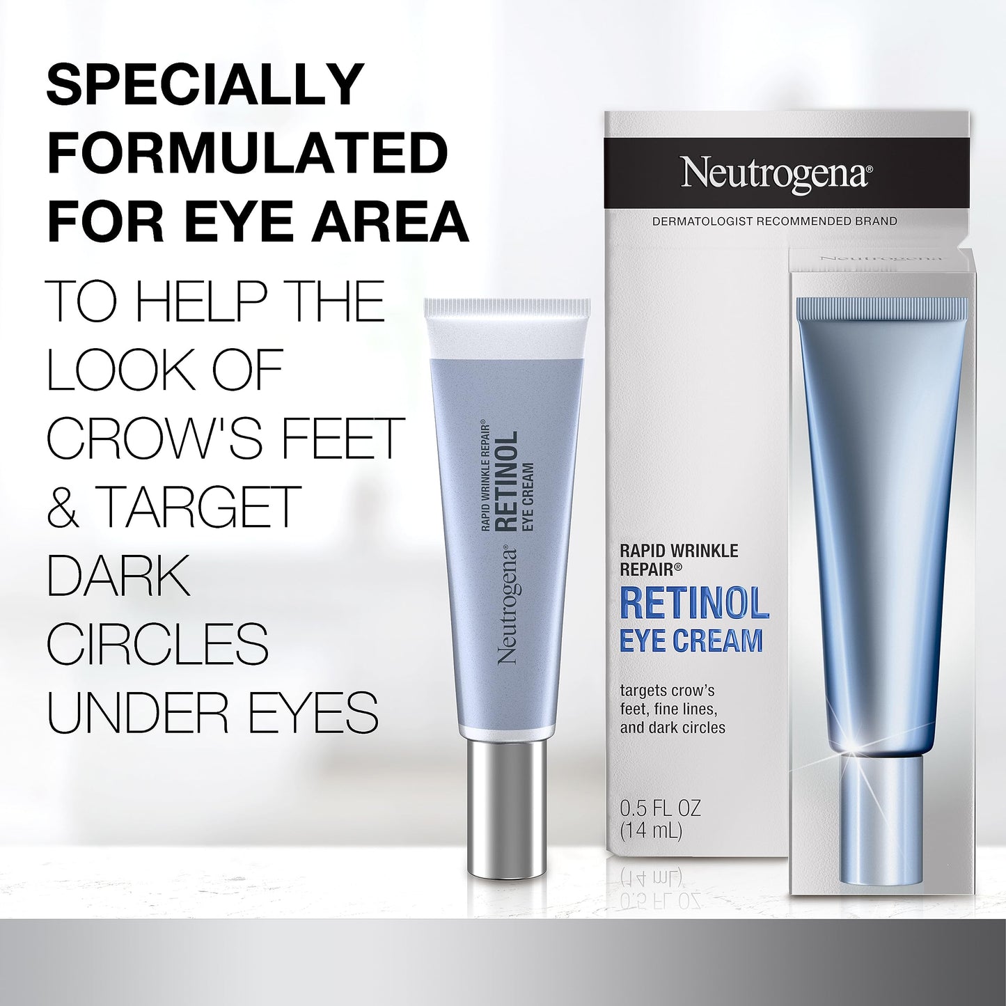 Neutrogena Rapid Wrinkle Repair Retinol Eye Cream for Dark Circles, Daily Anti-Aging Under Eye Cream with Retinol & Hyaluronic Acid to Fight Fine Lines, Wrinkles, & Dark Spots, 0.5 fl. oz