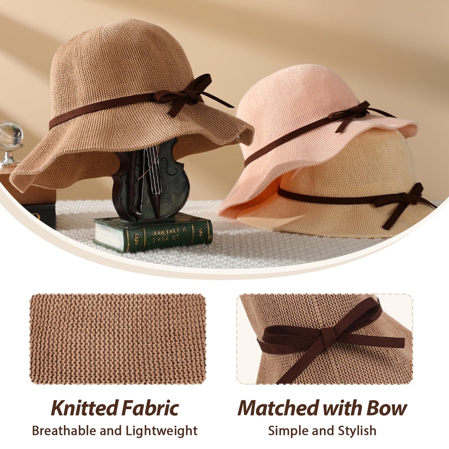 Sun Beach Hats Summer for Women, UPF 50+ UV Sun Protection Woven Crochet Hat Foldable Packable Roll up Knitted Cap, Khaki