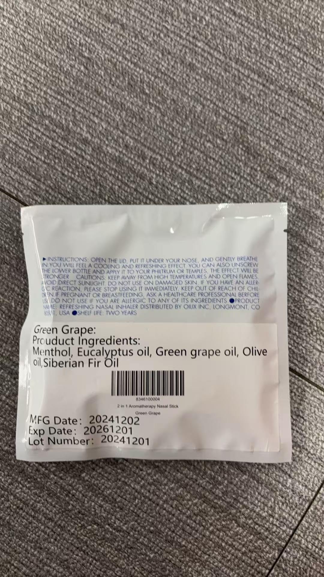 Herb Island 2 in 1 Nasal Stick Inhaler, Nose Refreshing VapoInhaler, Essential Oil Rub, On-The-Go, Freshing, Focus, Awake (3 pcs, Greengrape)