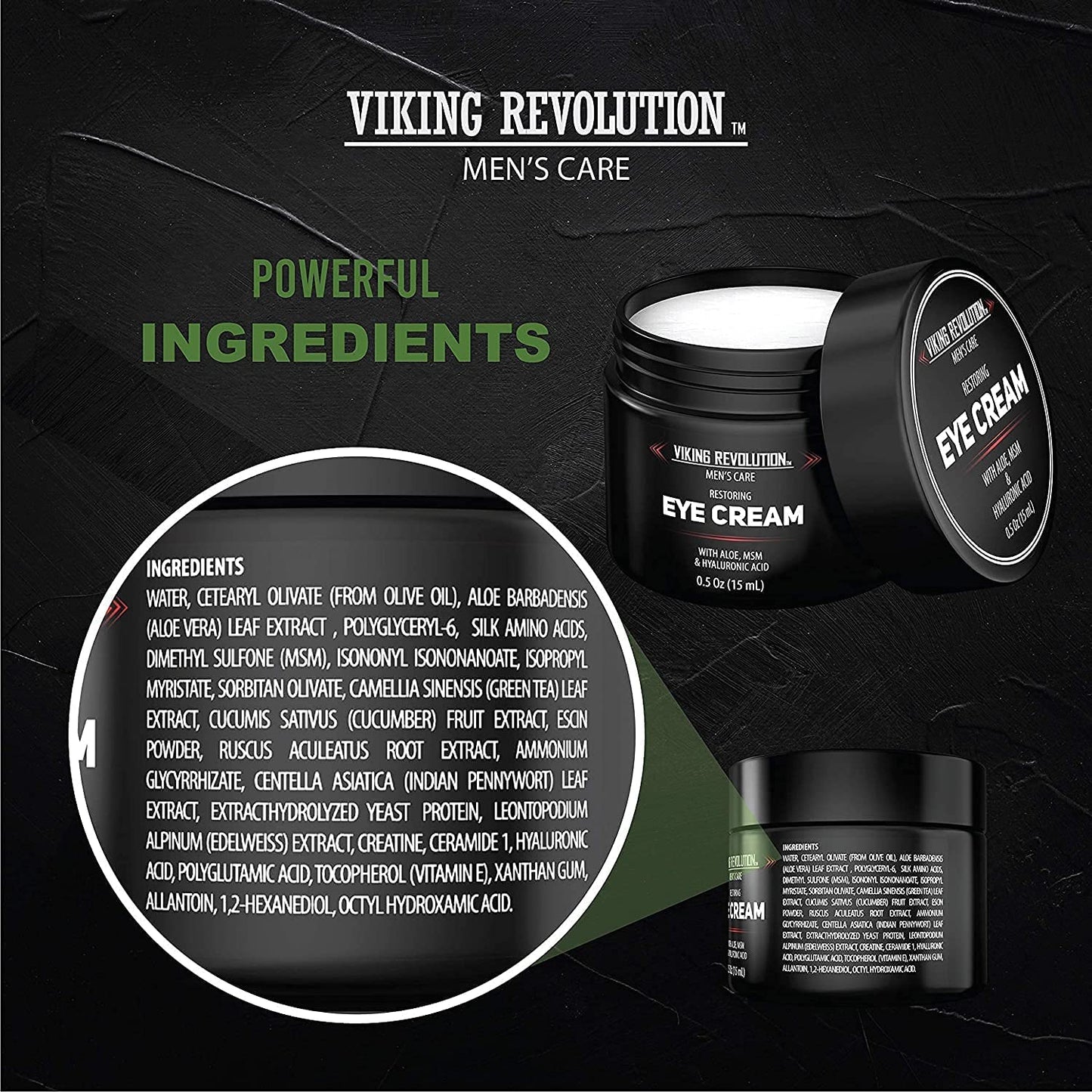 Viking Revolution Natural Eye Cream for Men - Anti Aging, Dark Circle, Under Eye Treatment - Men's Eye Moisturizer Wrinkle Cream - 0.5 Ounce (Pack of 2)