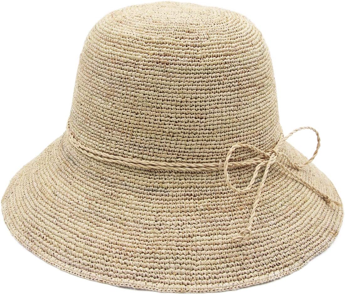 Melesh Women's Bucket Hats Fashion Womens Summer Beach Sun Straw Hat (Natural)