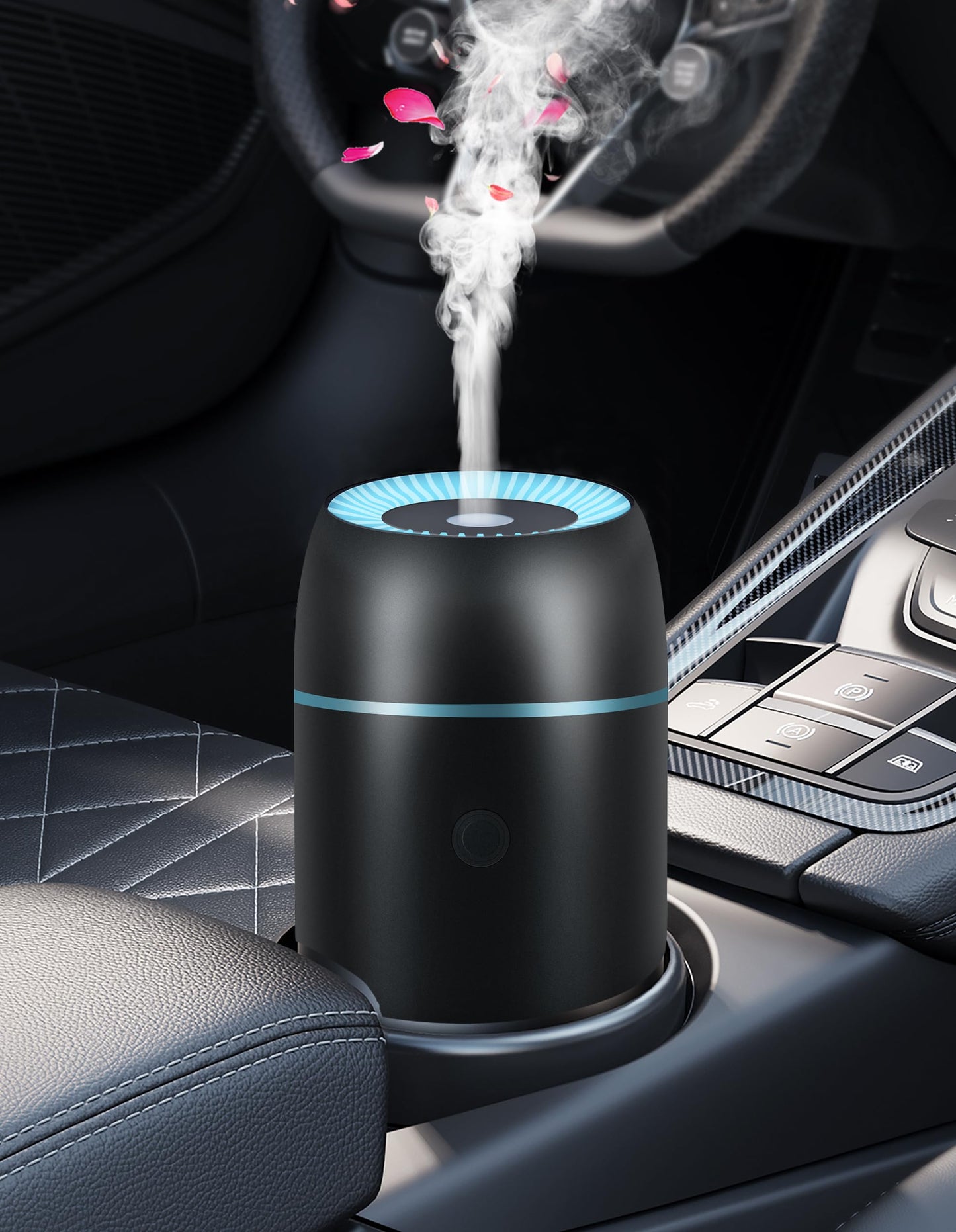 Car Diffuser for Essential Oils Portable Mini Ultrasonic Mist Humidifier 100ml USB Aromatherapy Diffuser Freshener with Colorful Lights for Small Space Home Office Bedroom (Black)