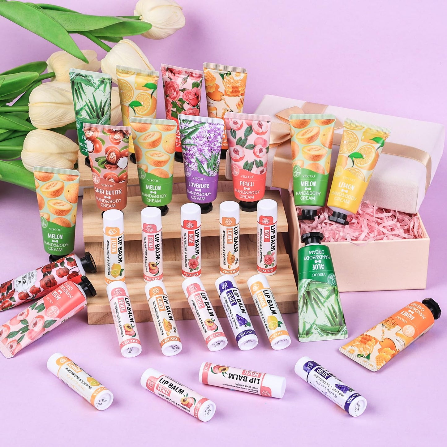 16 Pack / 8 Sets Bulk Lip Balm and Hand Cream Gift Set, Bridal Shower Gifts and Bridal Wedding Favors for Guests, Baby Shower Party Favors for Guests, Thank You Gifts, Birthday Gifts for Women