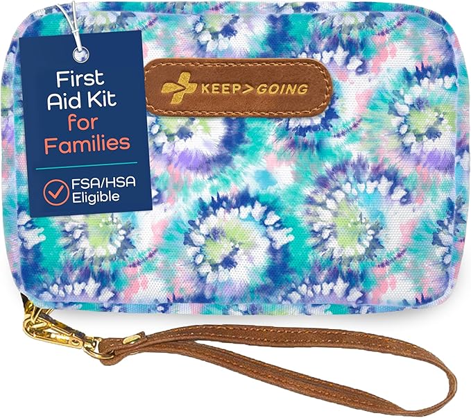 KeepGoing Travel First Aid Kit for Kids – 130 Pc. for Car, Home, Purse, Diaper Bag & Backpack with Latex-Free Bandages - Mini First Aid Kit Travel Size TSA-Approved