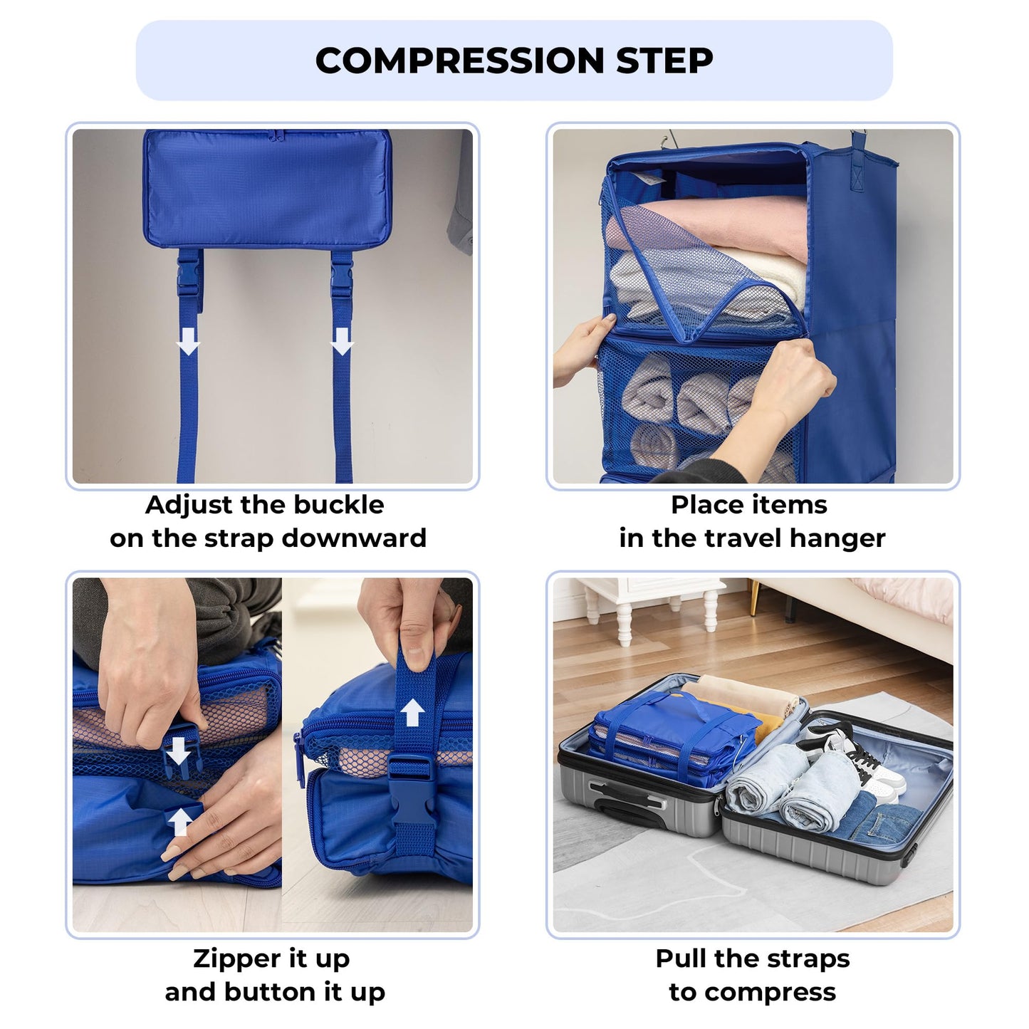 GRANNY SAYS Hanging Packing Cubes for Travel, Large Portable Hanging Suitcase Organizer, Foldable Compression Luggage Organizer Bags for Clothes, Carry on Closet Suitcase, XL-Blue Travel Shelves