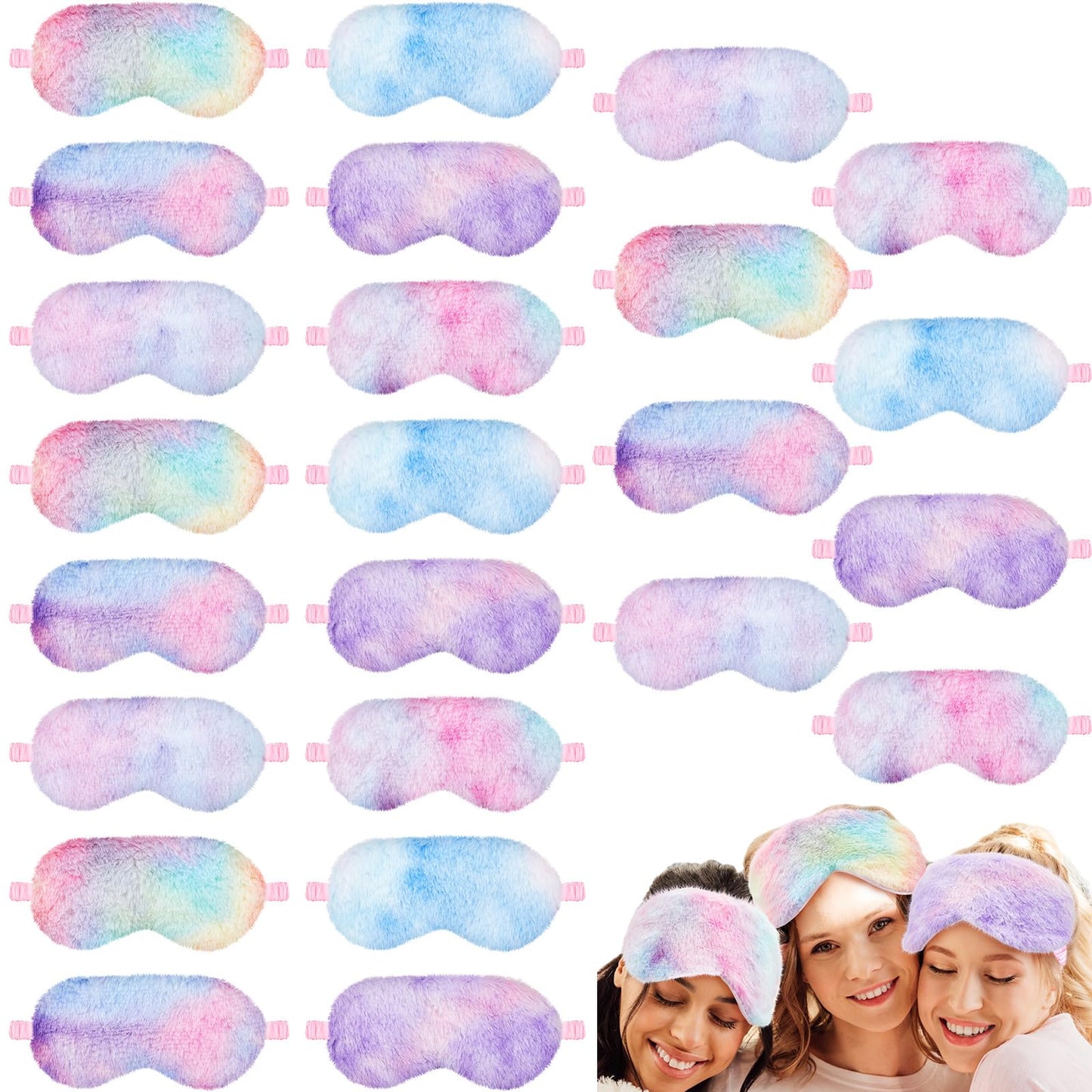 Geyoga 24 Pcs Plush Sleep Eye Mask Silk Furry Eye Covers for Sleeping Cute Sleep Mask Fluffy Comfortable Sleeping Blindfold for Travel Sleepover Nap Party Supply Girls Women, Rainbow Color