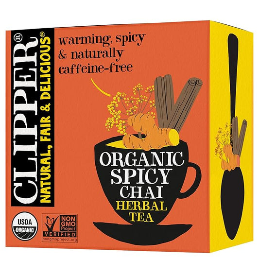 Clipper Tea Spicy Chai Herbal Tea – Caffeine Free, USDA Organic, Great Hot or Iced – Warming, Spicy, Natural, Fair & Delicious – 50 Tea Bags