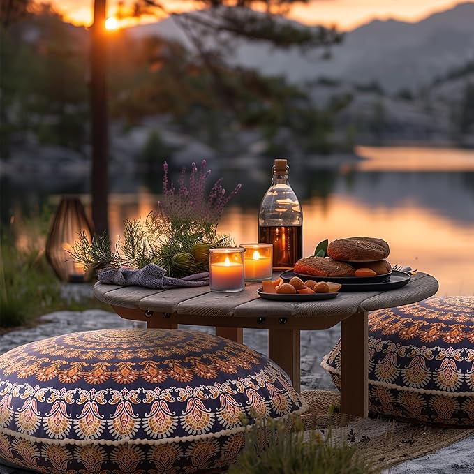 Codi Floor Pillows for Sitting Set of 2, Large Meditation Cushions for Adults with Memory Foam, Bohemian Mandala Round Seating for Outdoor Yoga and Living Room, Washable，32 Inch, Yellow