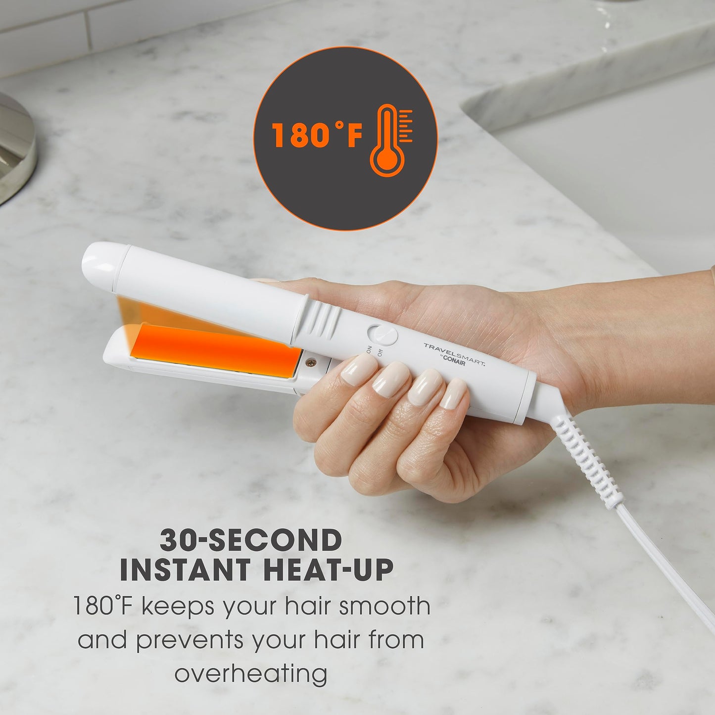 Conair Travel Flat Iron, Portable Hair Straightener, Mini 1/2 Inch Ceramic Flat Iron with Storage in White by Travel Smart