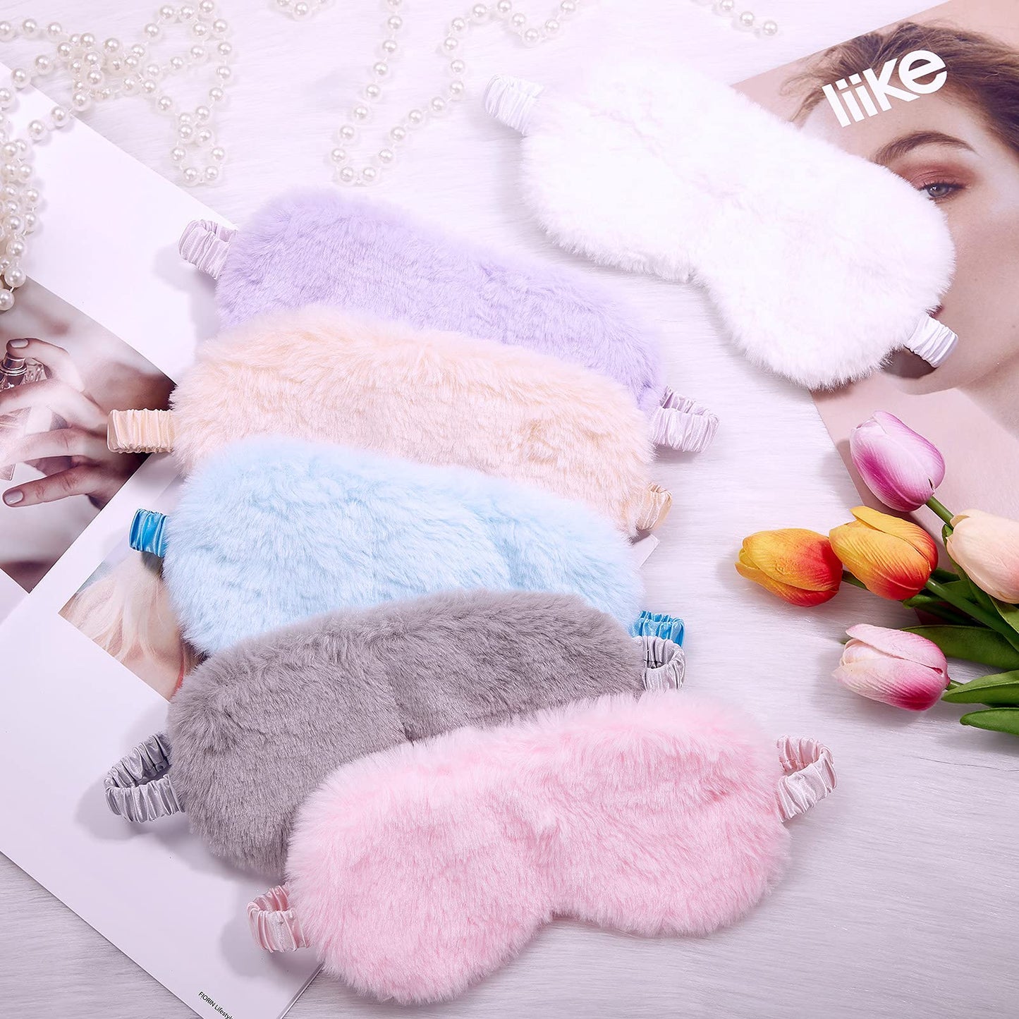 SATINIOR 18 Pieces Plush Eye Mask Soft Sleeping Blindfold Fluffy Eye Cover for Girls and Adult Party Favors