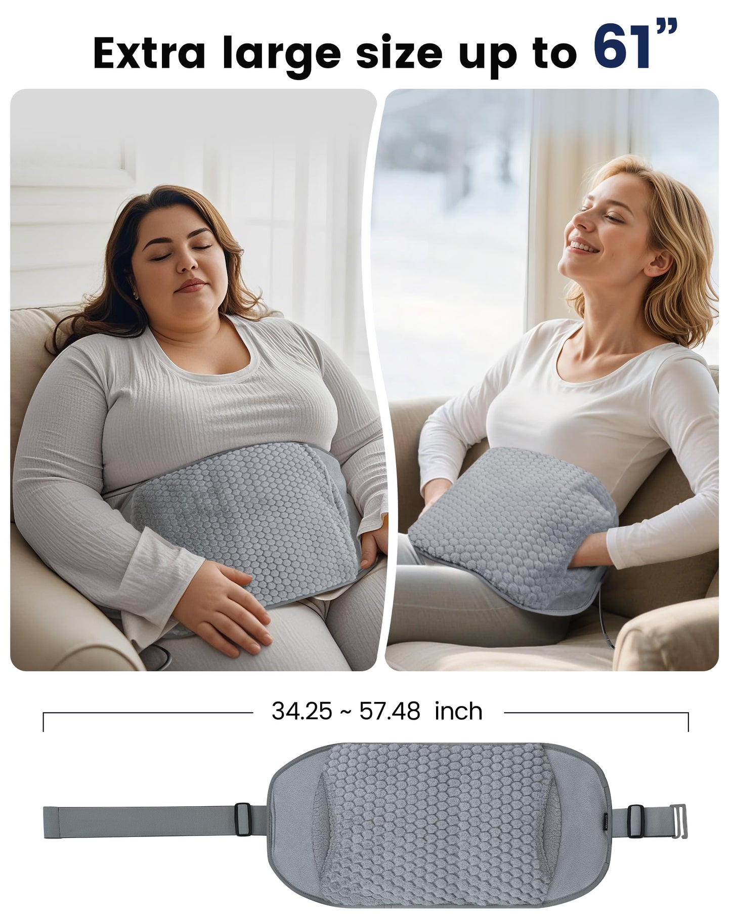 COMFIER Heating Pad with Massager for Back Pain,Extra Large Size Heating Pads for Cramps,Auto Shut Off,Wired Heated Waist Belt with 3 Vibration Modes,Gifts for Women Men,Grey