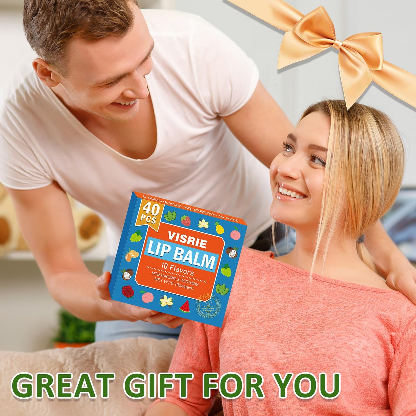 VISRIE Mini Lip Balm 40 Pack, Natural Lip Balms Bulk with Vitamin E and Coconut Oil, Moisturizing Lip Balm for Dry Cracked lips - 10 Flavors