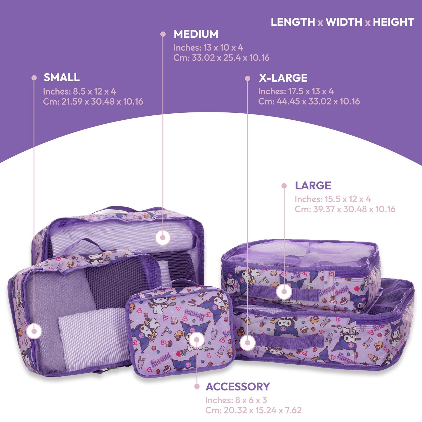 Sanrio's Hello Kitty Packing Cubes - 5 Piece Packing Cube Bags - Travel Essentials - Suitcase Luggage Organizer Set - Hello Kitty and Friends, My Melody, Kerromi, Kerropi, Badtz-Maru (Kerromi)