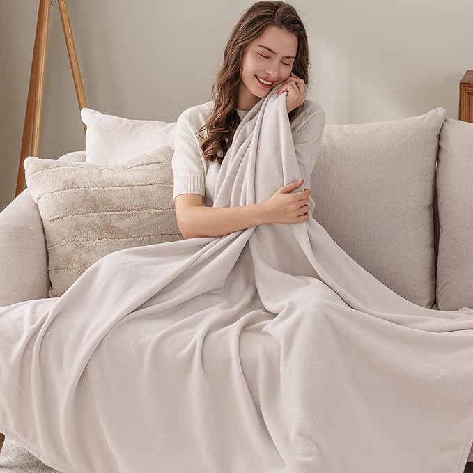 Berkshire Blanket Microfleece Throw Size Bed Throw Blanket Macadamia,Lightweight Soft Breathable Plush Micro Fleece Throw Blanket for Travel,Bed and Couch,50x60 Inches
