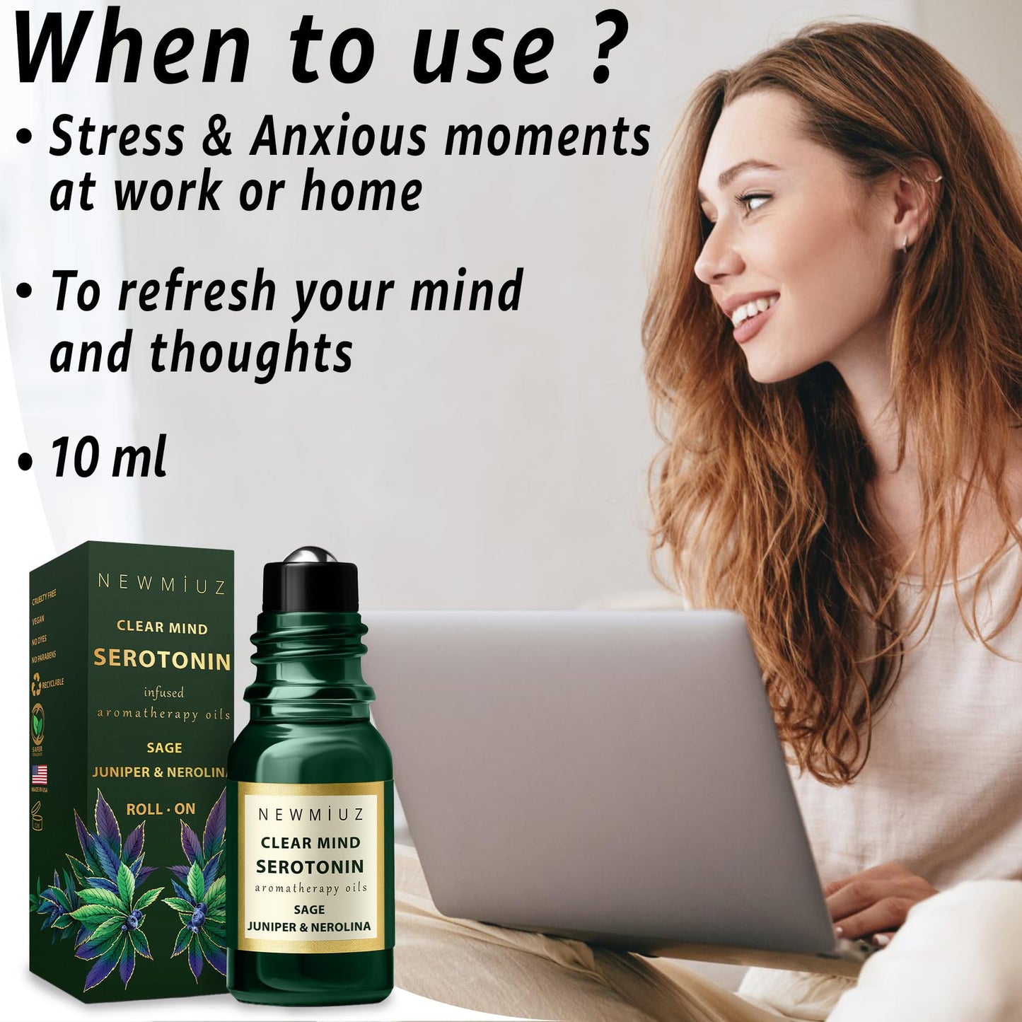 Stress Relief Roll On Essential Oil Sage Juniper Berry Spiritual Energy Clearing Protection Destress Smokeless Smudging Calm Aromatherapy Gifts Women