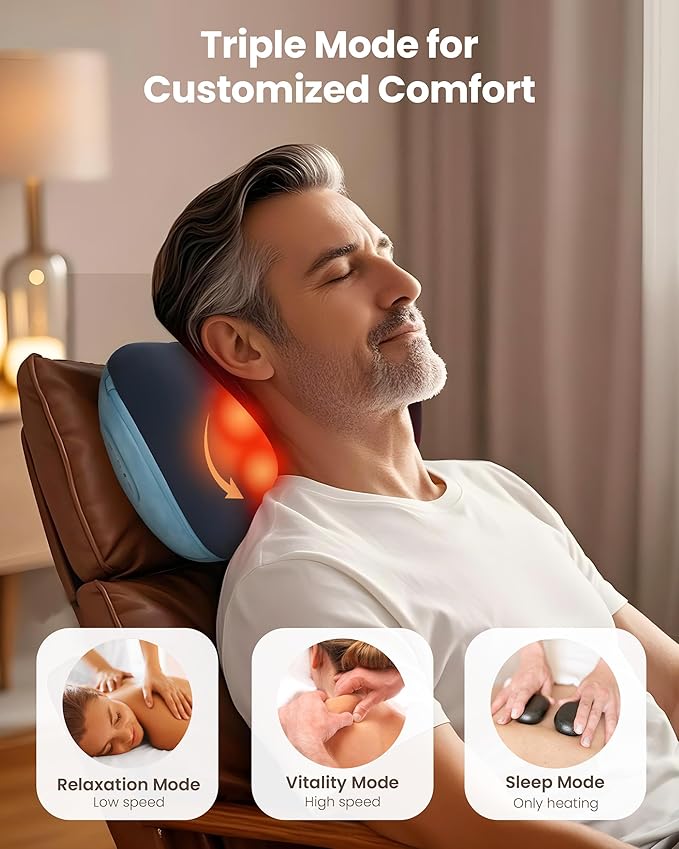COMFIER Cordless Neck and Back Massager with Heat, Rechargable Massage Pillow for for Neck,Back & Shoulder,Deep Tissue Kneading Back Massager for Home Office,Gifts for Dad,Mom