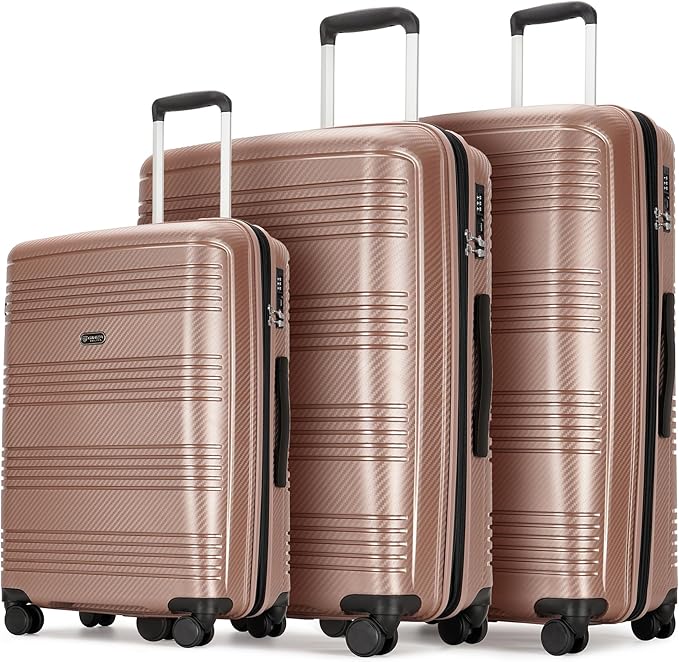 3 Piece Hardshell Expandable Luggage Sets with Spinner Wheels TSA Lock,Large Suitcases with Wheels, 20inch 25inch 29inch, Rose Gold