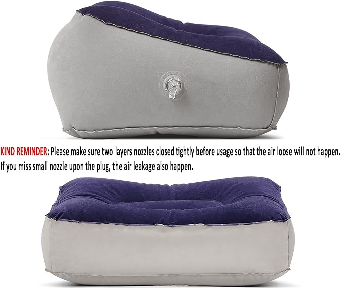 STYDDI Inflatable Foot Rest Pillow, 2 Pack Portable Inflatable Leg Rest Pillow, Travel Footrest Pillow for Airplane, Train, Car, Home, Office (Grey and Blue), Pack of 2