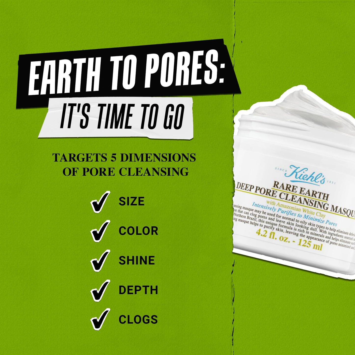 Kiehl's Rare Earth Deep Pore Cleansing Mask, Oil-Minimizing Face Mask for Clogged Pores, Detoxifies & Refines Skin, Absorbs Excess Oil, with Amazonian White Clay & Aloe Vera - 0.95 fl oz