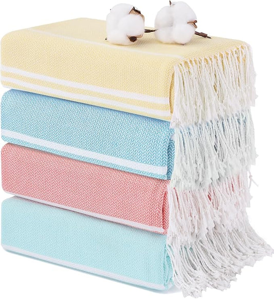 4 Packs Cotton Turkish Beach Towels Oversized Bath Pool Swim Towel Bulk Set Quick Dry Sand Free Extra Large Big Blanket Adult Travel Essentials Cruise Accessories Must Haves Clearance Vacation Stuff