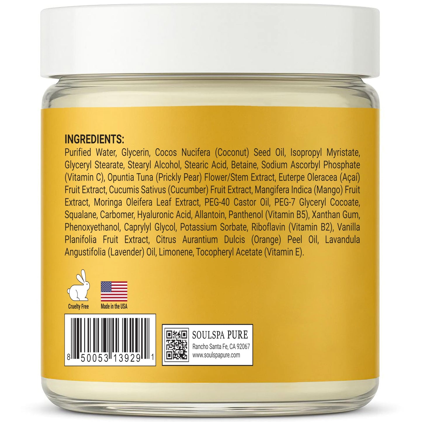 SOULSPA PURE Hydrating Face Mask – Overnight Face Mask with Hyaluronic Acid, Vitamin C, Squalane, Prickly Pear & Açaí – Deep Moisture for Dry Skin – 4.4 fl oz