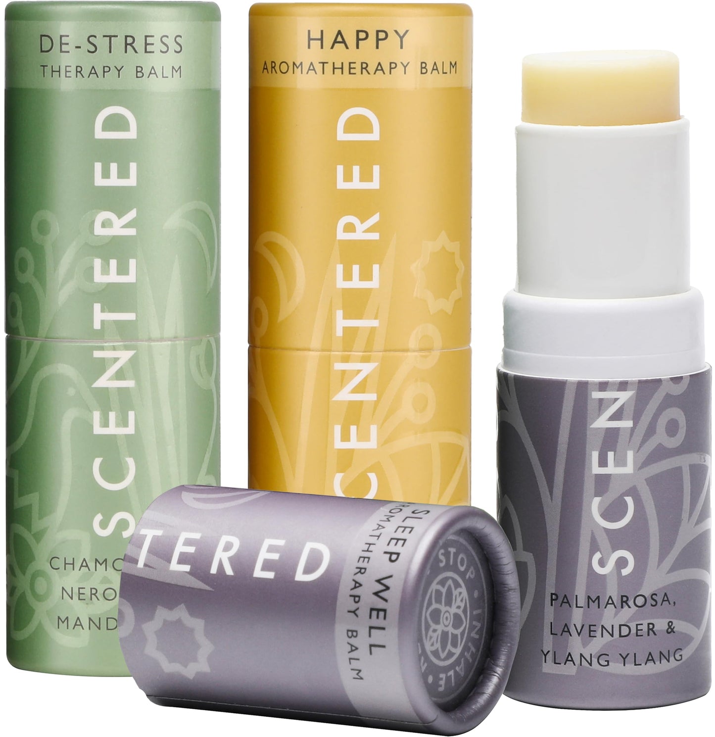 Scentered Aromatherapy Balm Gift Set - Positive & Relaxed - Pack of 3 Balms: Happy, De-Stress, Sleep Well - Lavender, Cedarwood, Rosemary Essential Oil - Mother's Day Gift Ideas