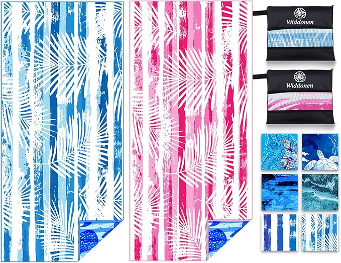 2 Pack Lightweight Thin Microfiber Beach Towel Sand Free Quick Dry Absorbent Compact Soft Pool Swim Travel Towels Extra Large Oversized Beach Accessories Packable Essentials Stuff Gifts for Adult