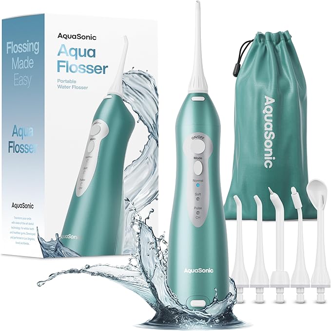 AquaSonic Water Flosser - Cordless Rechargeable Water Flossers for Teeth Cleaning - Waterproof Aqua Flosser, Portable Oral Irrigator for Dental Cleaning with 5 Jet Tips – Braces Home Travel