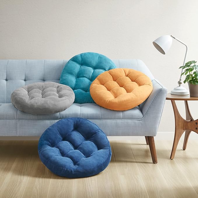 Degrees of Comfort Meditation Floor Pillow, Round Large Pillows Seating for Adults, Tufted Corduroy Thick Cushion for Living Room Tatami, Turquoise, 22 Inch Single