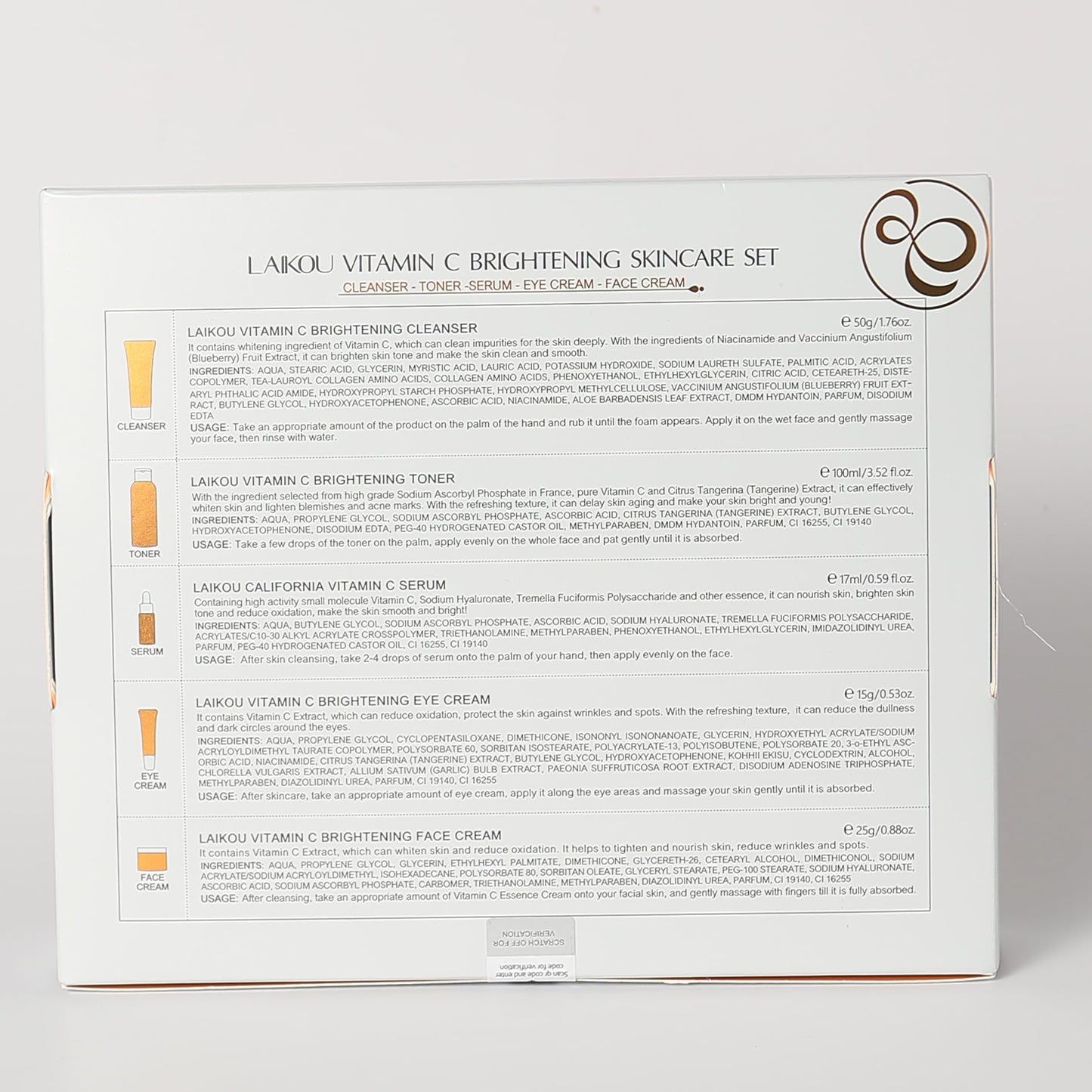 Vitamin C Skincare Set for Teenage Girls, 5-In-1 Skin Cleaning & Care Travel Size Kit With Cleanser, Toner, Face Serum, Eye Cream, Face Cream