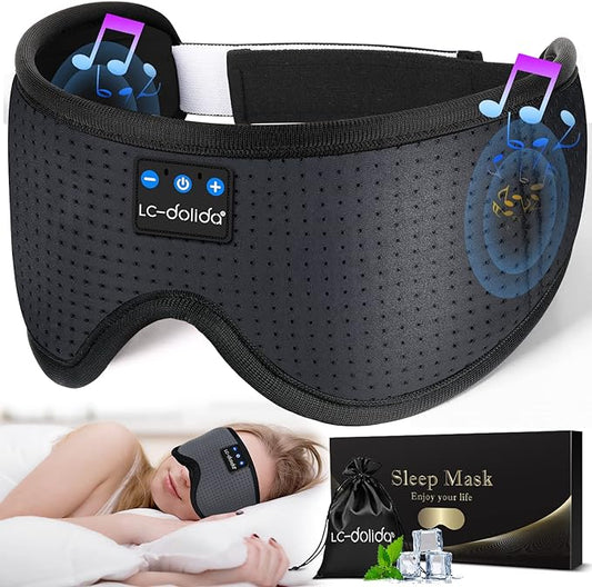 LC-dolida Sleep Headphones, Sleep Mask Bluetooth Wireless Music Eye Mask, Sleeping Headphones for Side Sleepers Sleep Mask with Bluetooth Headphones Ultra-Thin Stereo Speakers Perfect for Sleeping