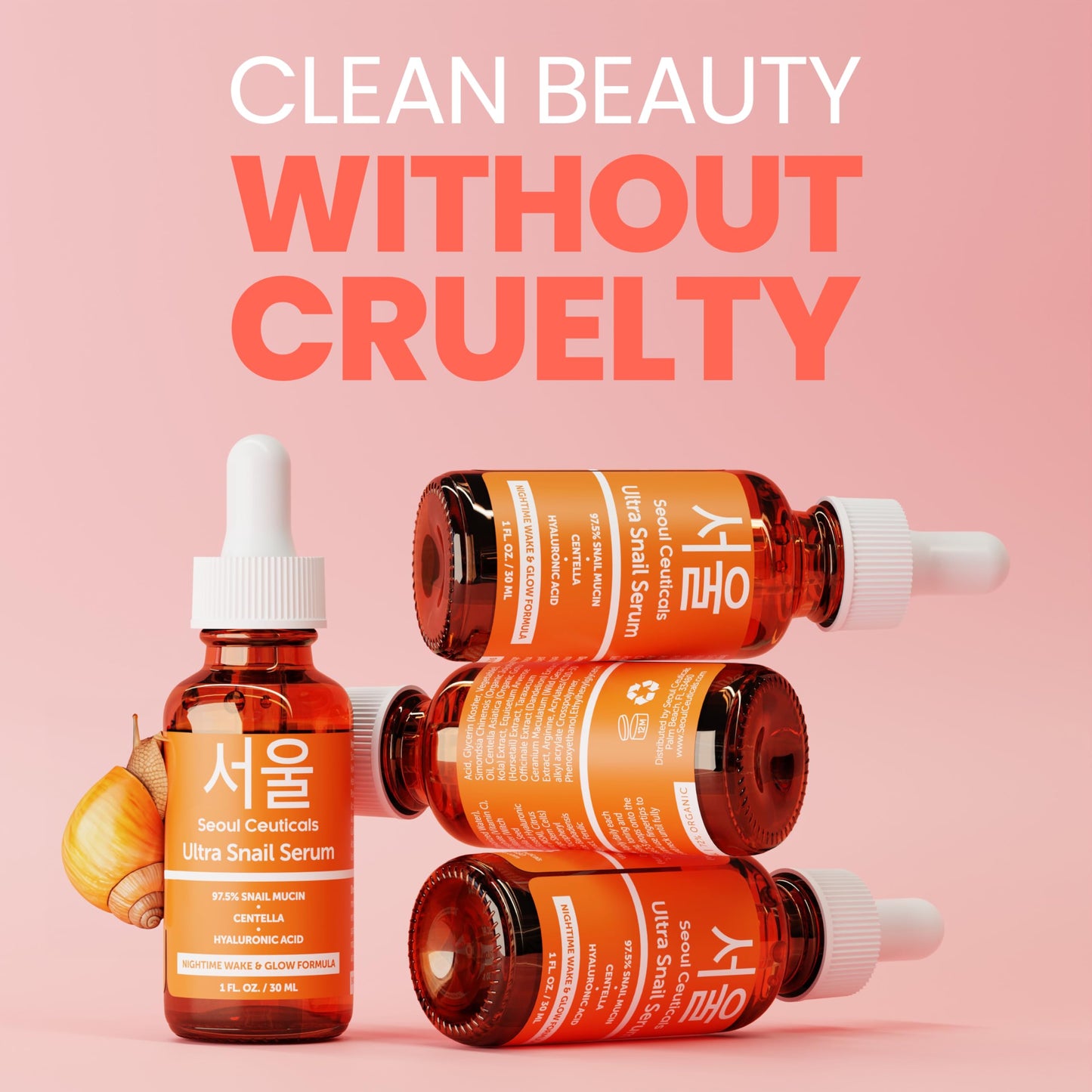 SeoulCeuticals Korean Skin Care 97.5% Snail Mucin Serum – K Beauty Skincare Anti Wrinkle Cica Night Serum Hyaluronic Acid for Face 1oz