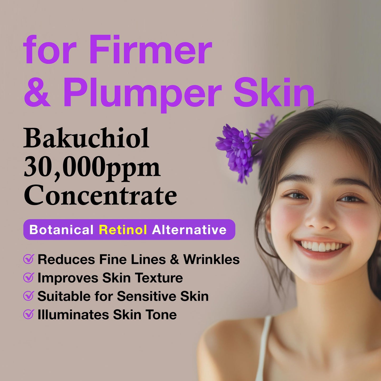 Korean Bakuchiol Concentrate DIY Mix-in Serum 30,000 ppm - High Potency Retinol Alternative | Wrinkle Reduction Skin Firming & Smoothing - Anti-Aging Sensitive Skin Vegan & Cruelty-Free Non-GMO 1 oz