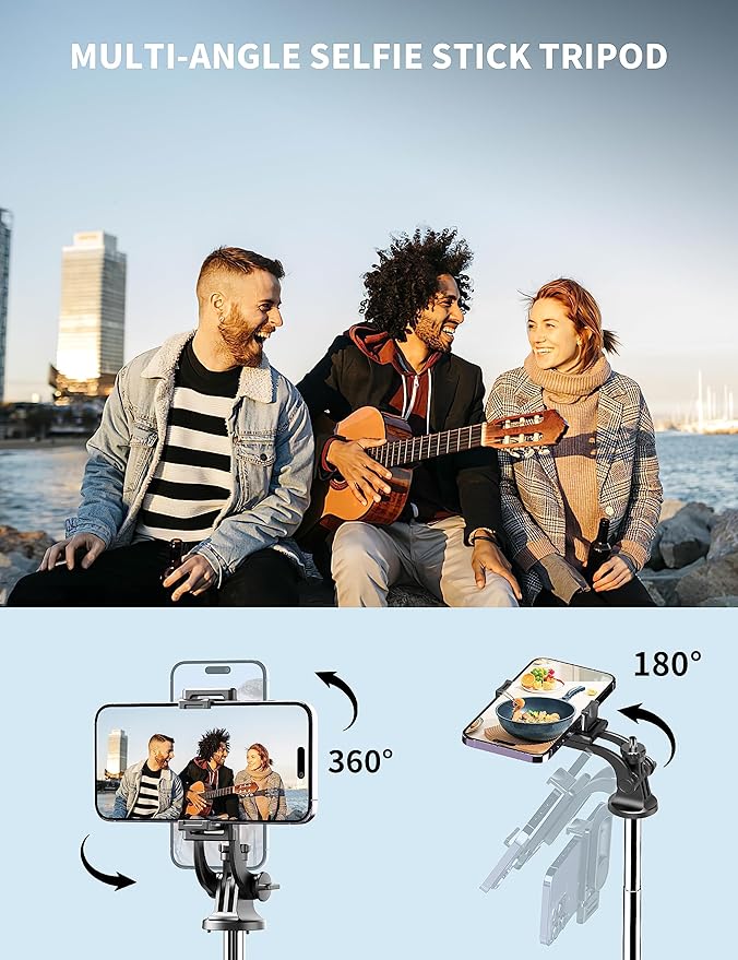 71" Phone Tripod & Selfie Stick, All in One Extendable Cell Phone Tripod with Wireless Remote, Tripods Stand for iPhone & Travel Selfie Stick 360° Rotation Compatible with iPhone Android, Camera