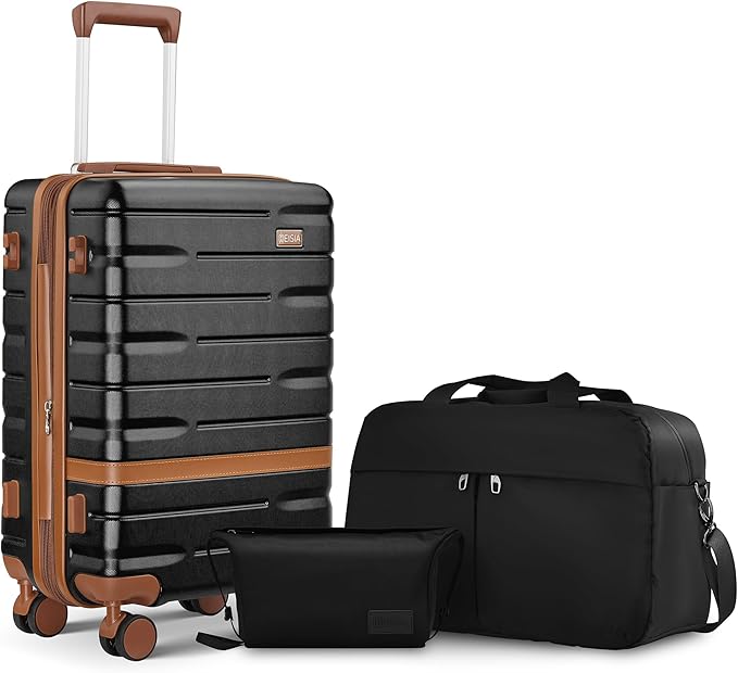 Carry On Luggage 3 Piece Lightweight Travel Luggage Set,22x14x9 Airline Approved,YKK Zippers Expandable Hard Shell Suitcase with Spinner Wheels TSA Lock (Black, 3 Piece Sets (20/DB/TB))