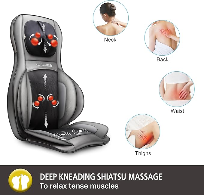 COMFIER Shiatsu Neck Back Massager with Heat and Compression,Adjustable Neck Rollers,App Control 2D or 3D Deep Tissue Kneading Massage Chair Pad, Chair Massager,Ideal Gifts for Dad, Mom