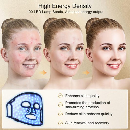 KINGDO Red Light Therapy Mask for Face, 4 Modes Infrared Light Therapy LED Face Mask with Remote, Portable and Rechargeable with Timer, Ideal for Home Use