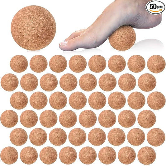 50 Pcs Cork Massage Ball 2 Inch Solid Hard Myofascial Release Yoga Ball for Back Foot Neck Pain Therapy Portable Tissue Muscle Release Tool for Home Office Travel