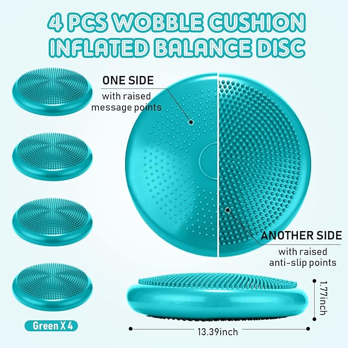 Jerify 4 Pcs Wiggle Seat Flexible Inflated Wobble Cushion Stability Balance Pad Balance Disc Sensory Seat for Men Women Fitness Physical Exercise Improving Posture Home Office