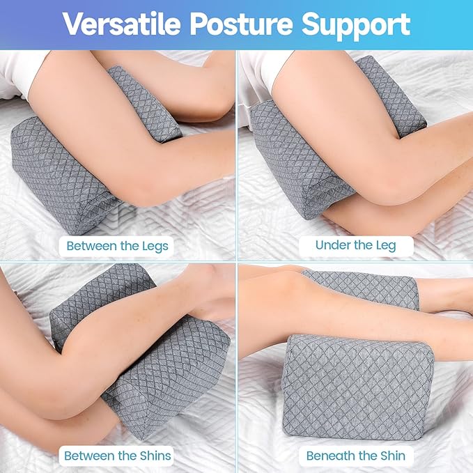 CloudBliss Knee Pillow for Side Sleepers - Cooling Leg Pillow for Side Sleeping, Memory Foam Knee Pillow for Hip Pain, Lower Back Pain, Sciatica Pain, Knee Wedge Pillow with Contour Design,Grey