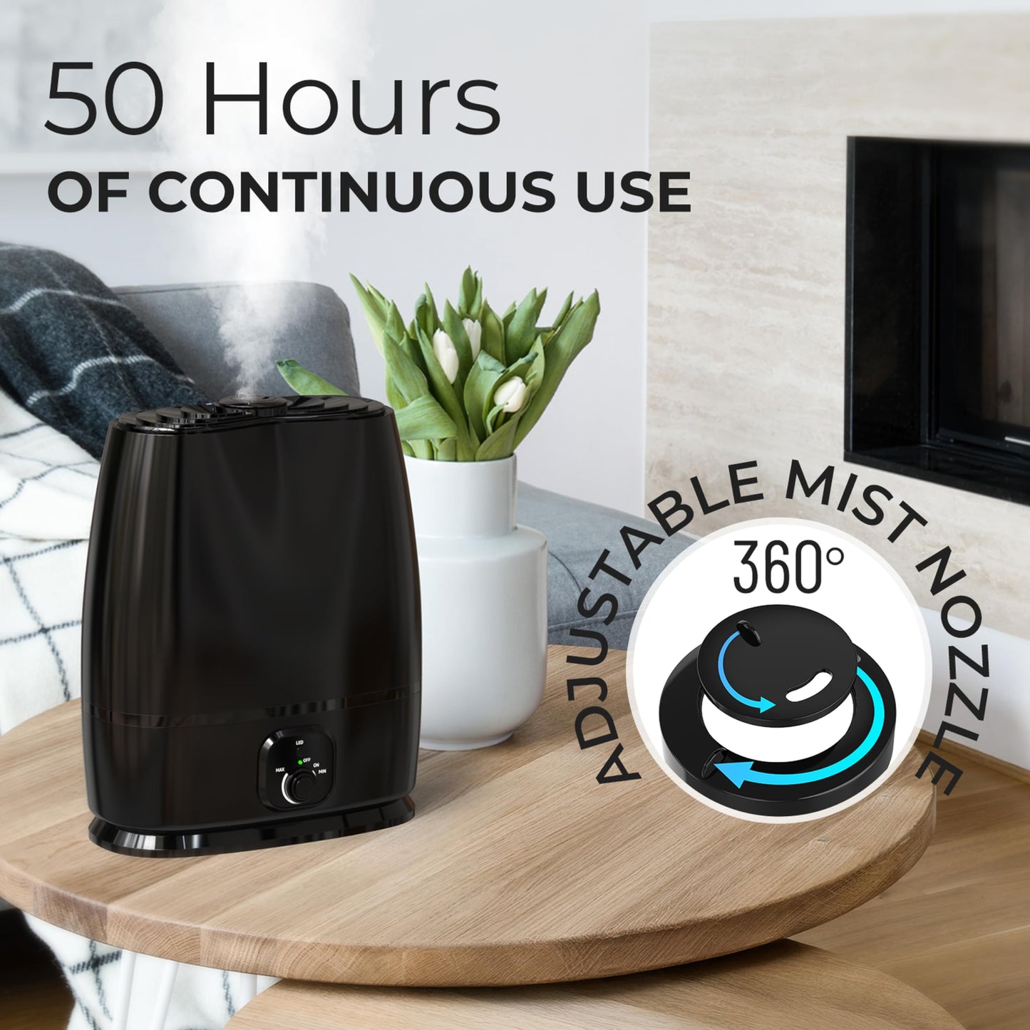 Everlasting Comfort 6L Humidifiers for Bedroom, Quiet 50HR Runtime Top Fill Supersized Cool Mist Humidifier Large Room Indoor, Whole House Air Humidifier for Plants, Baby Nursery, Allergies, Dry Skin