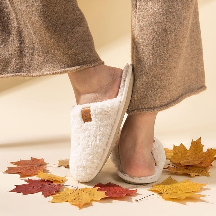 EverFoams Women's Fuzzy Slip-on Slippers Warm Cozy Soft Lightweight Memory Foam Indoor House Shoes